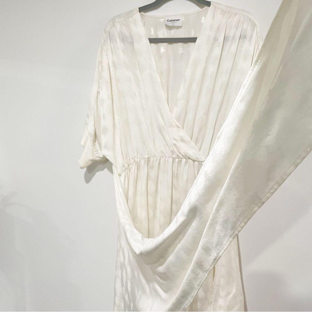 Callahan Sami Dress in Cream Satin Wrap Midi Elegant Minimalist Resort Chic M - Picture 10 of 13